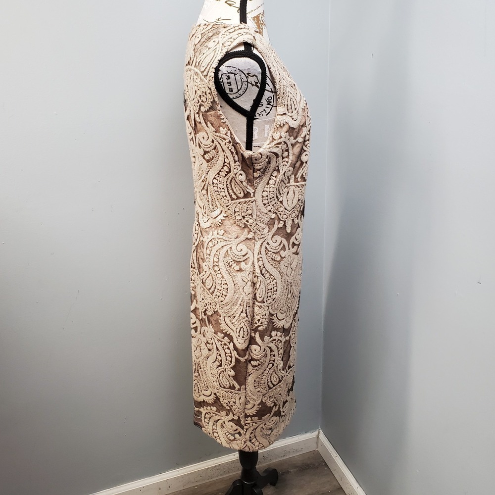 Calvin Klein Cocktail Dress Womens 10 Brown Embroidered Lace Overlay Back Zip - Picture 8 of 9